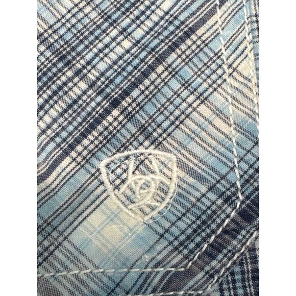 Ariat Men's Retro Fit Button Front Long Sleeve 100% Cotton Blue Plaid Shirt XL - Picture 4 of 4